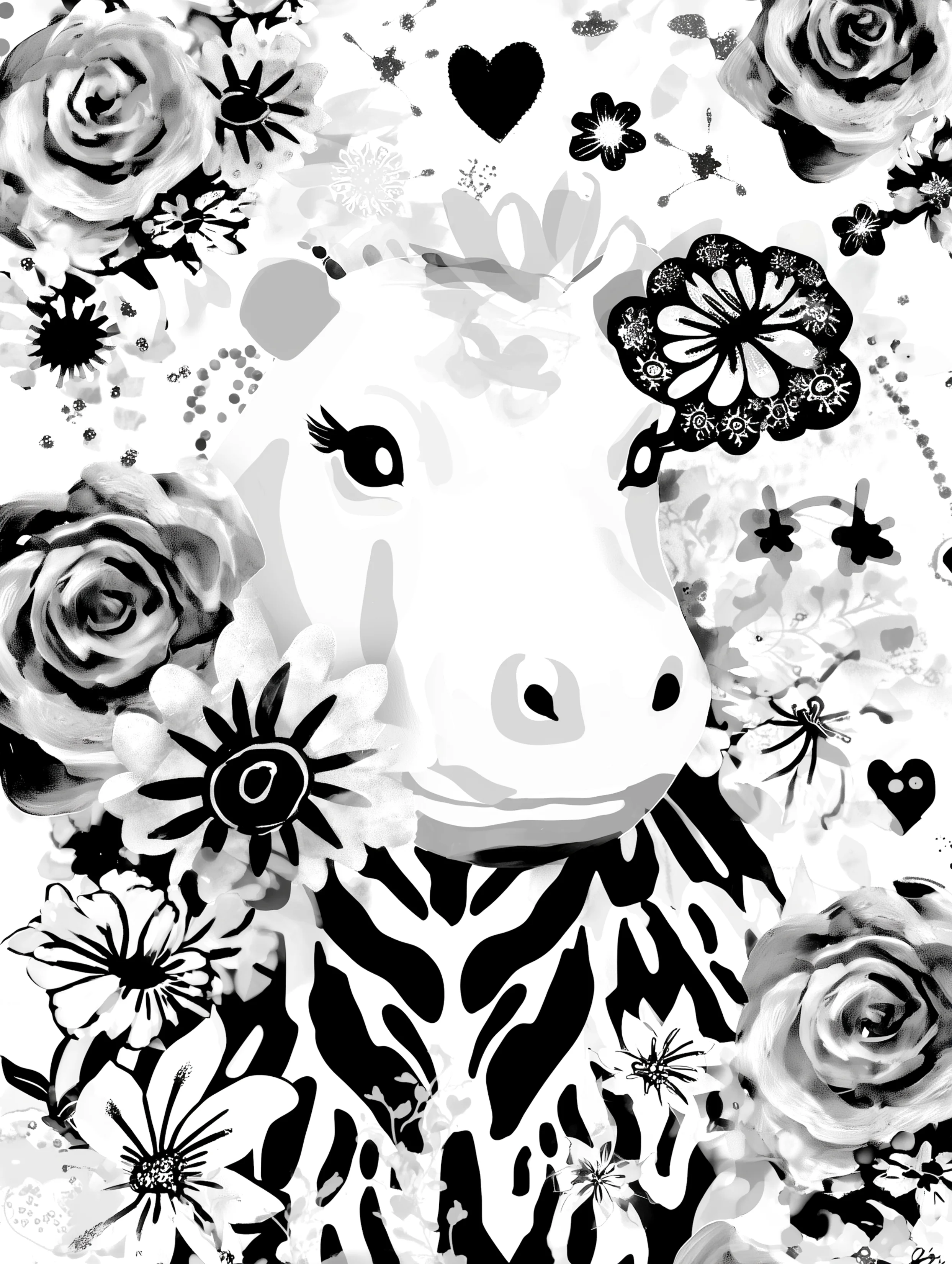 Free printable hippo coloring page featuring floral hippo coloring sheet